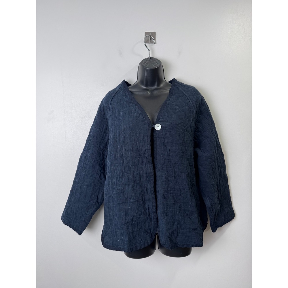 DONNI Women Navy Quilted Single Button Raglan Jacket Small